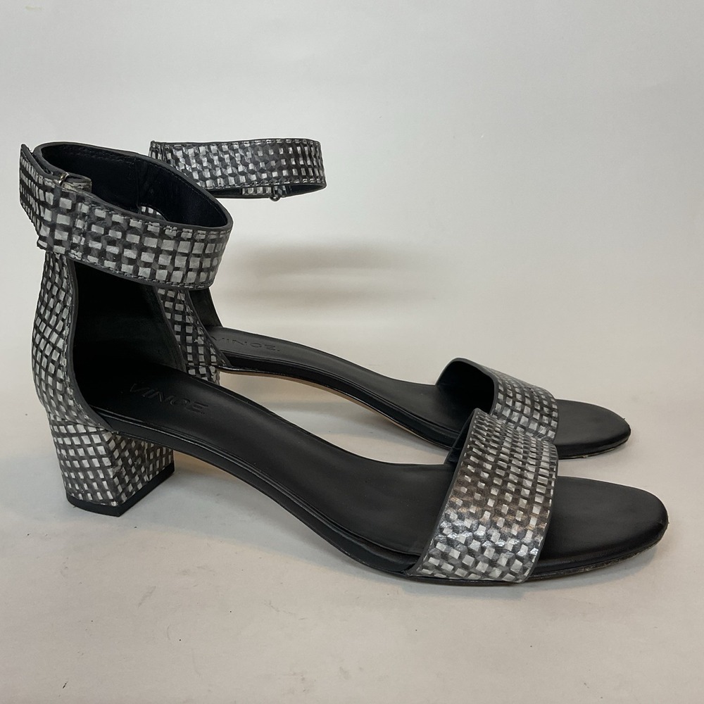 Vince "Rita" Women's 7,5 M Black White Metallic Leather Sandal Heels Shoes